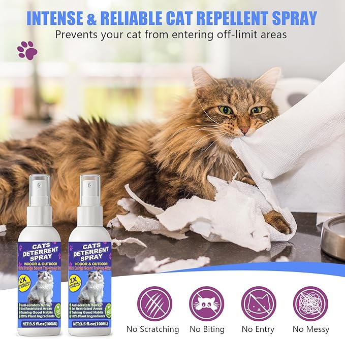 Cat Deterrent Spray - Cat Scratch Deterrent Spray for Furniture Protection, Scratch & Chew Deterrent Fei