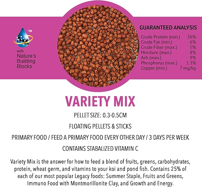 MICROBE-LIFT MLLVMSM Variety Mix Floating Fish Food Pellets and Sticks for Ponds, Water Gardens, and Fountains, for Live Goldfish and Koi, 11 Ounces