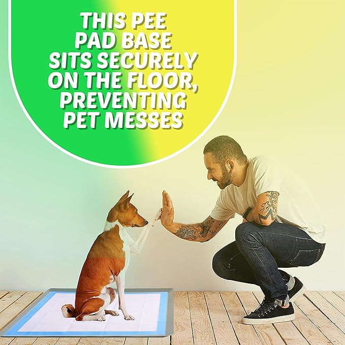 TidyFriend Dog Pee Pad Holder Tray Fits for 28” x 34” Wee Wee Pee Pads - Stable Grip, Raised Edges, Quick-Wipe Silicone Surface Dog Potty Tray Holder for Indoor Flooring Protection (Light Grey)