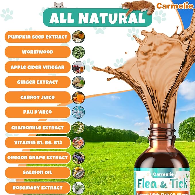 Flea and Tick Support for Cats & Natural Yeast Relief for Dogs, Natural Liquid Drops for All Breeds, Kittens to Senior Cat