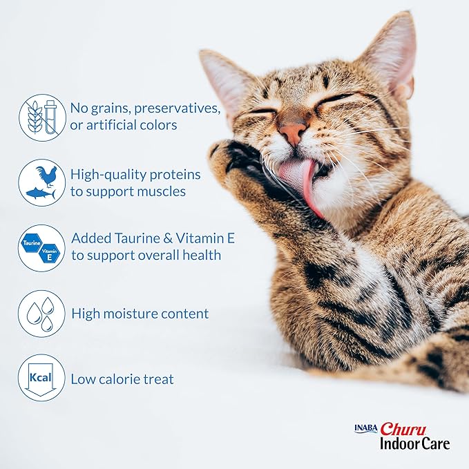 INABA Churu Hairball Control, Functional, Creamy Lickable Purée Cat Treat with Taurine & Vitamin E, 0.5 Ounces Each, 24 Tubes (4 per Pack), Chicken Recipe - Packaging May Vary*