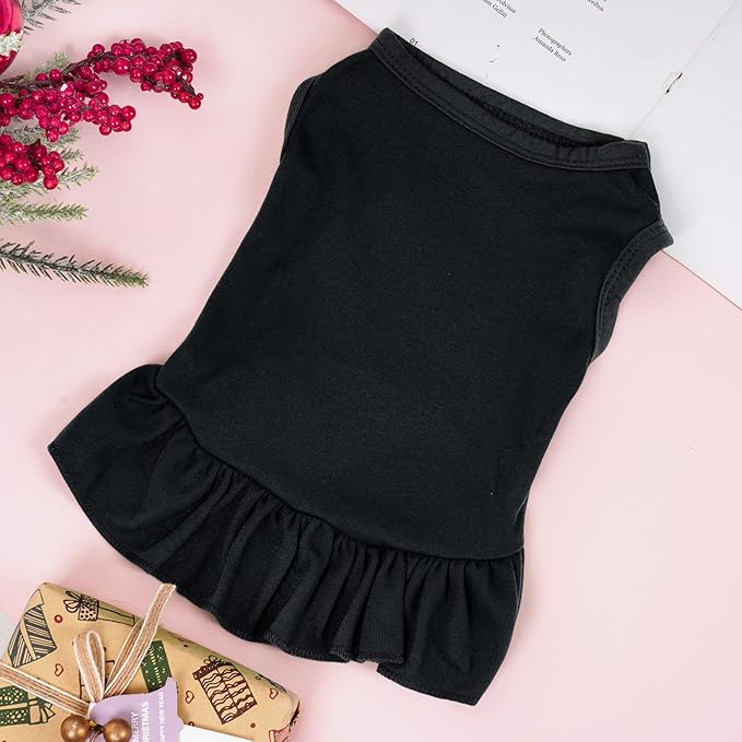 Dog Dresses Cat Skirt Solid Color Dog Clothes Summer Sleeveless Puppy Girl Clothes for Small Pet Dogs Cats (Black, X-Small)