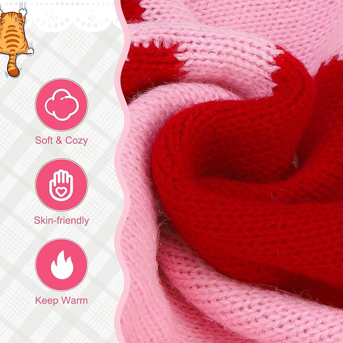 EXPAWLORER Cat Valentines Outfit Sweater Cardigan - Valentine's Day Knit Cat Clothes, Soft Puppy Sweater with Sleeve, Cute Warm Pet Clothing Knitwear, Kitten Coat for Girl Boy Cats, Love Heart M