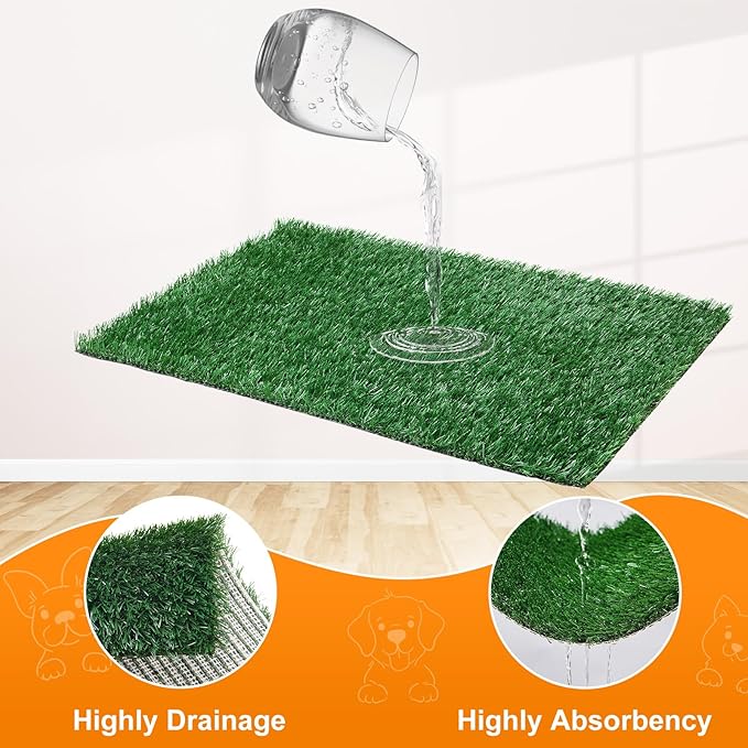 LOOBANI Dog Grass Pad with Tray Large Dog Litter Box, Indoor Potty for Apartment and Patio Training, with 2 Packs Fake Grass Pee Pads for Replacement (Tray Potty 23.6 * 35.5inch)