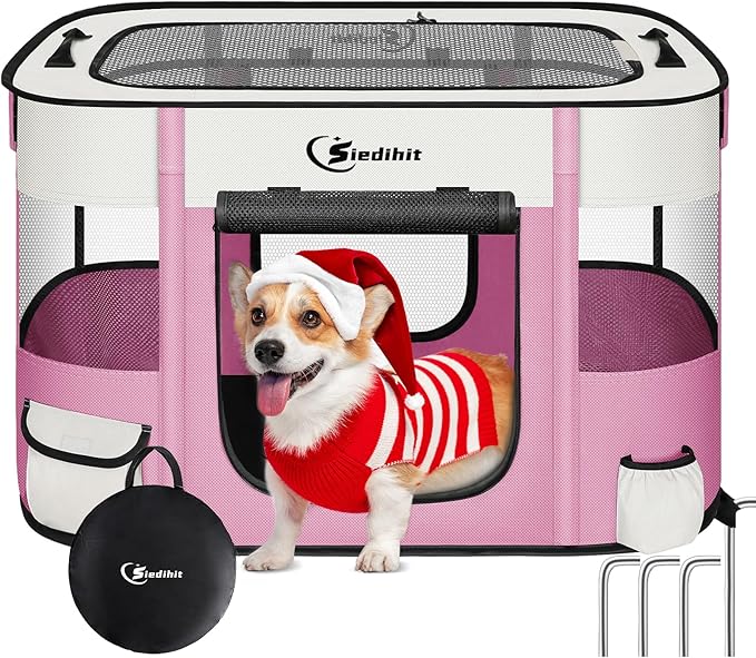 Dog Playpen,Cat Pet Puppy Pen,Portable Playpens for Dogs Indoor Outdoor Travel Camping Use,Foldable Dog Kennel Tent Crate for Rabbit Small Animals with Carrying Case (Pink, Medium)