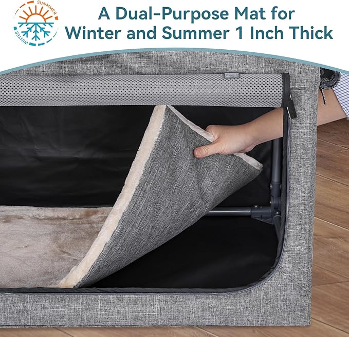 PETSFIT Portable Dog Crate for Large Dogs, – 40" Soft Dog Travel Crates with Lockable Zippers & Thicken Mat, Adjustable Patented Spiral Steel Frame, Collapsible Kennel for Indoor & Outdoor