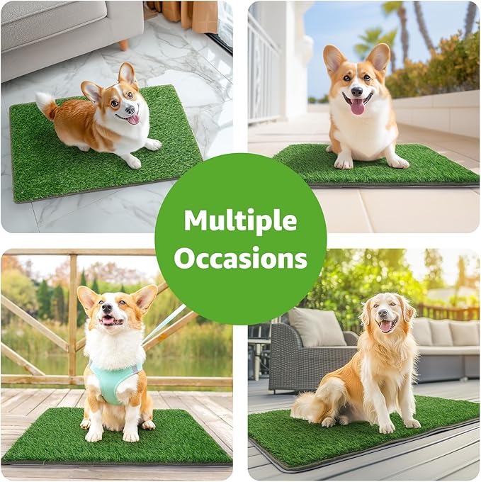 Dog Grass Mat with Pee Pad, Small Dog Litter Box Indoor Artificial Turf Grass Puppy Potty Training Pads Doggies Washable Reusable Pads Leakproof Pee on Outdoor Patio Balcony Apartment(18x30'')