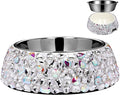 SlowVibes Bling Stainless Steel Dog Bowls,12oz Detachable Big Diamond Metal Food Water Bowl for Feeding Dogs Cats,Rust Resistant Non-Slip Puppy Dish,Sparkle Essentials for Small Medium Large Girl Pets
