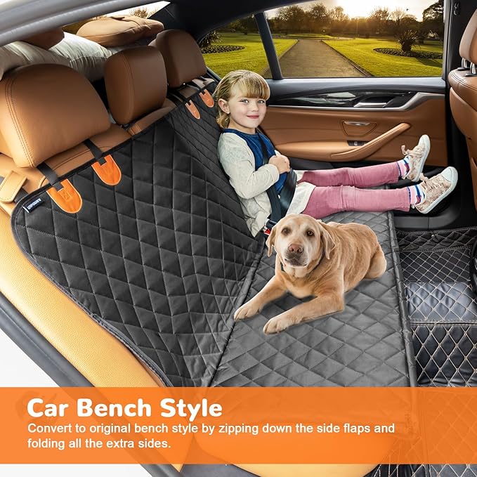 URPOWER Dog Car Seat Cover for Pets 100% Waterproof Seat Cover Hammock 600D Heavy Duty Scratch Proof Nonslip Durable Soft Back Seat Covers for Cars Trucks and SUVs