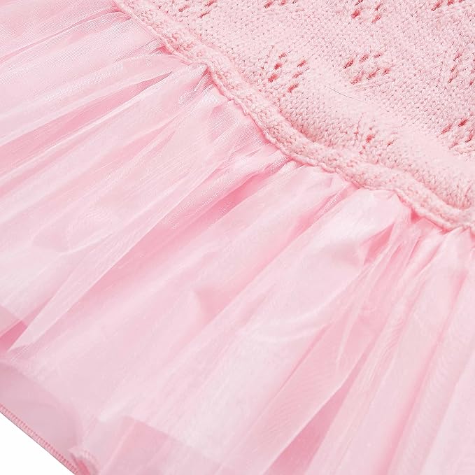 Blueberry Pet My Cutie Princess Ruffle Collar Dog Sweater Dress with Layered Tulle, Pink, Back Length 10", Fall Winter Clothes for Girl Dogs