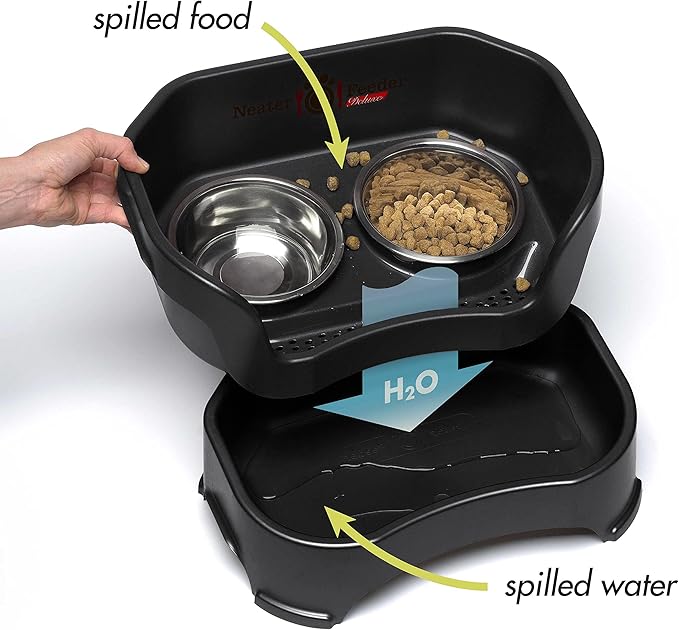 Neater Pet Brands Neater Feeder Deluxe Mess Proof Dog Bowls Elevated for Medium Dogs 19-40 lbs, Made in USA, No Spill Raised Dog Food Bowl Stand Feeding Station, Food and Water Bowl Set, Black
