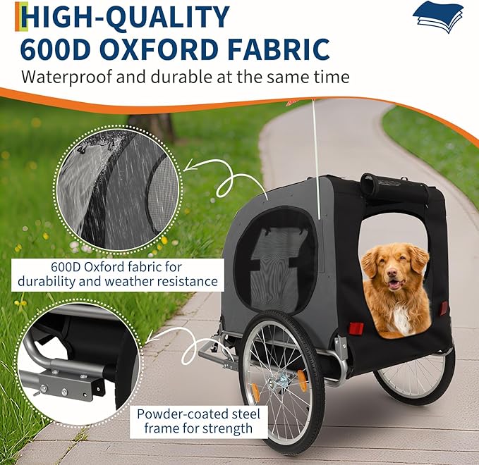 88Lbs Dog Bike Trailer, Pet Cart Bicycle Carrier with Oxford Fabric, Easy Folding Pet Bicycle Trailer with Quick-Release Wheels & Non-Slip Mat & Safety Flag, 16" Air Tires & Washable Non-Slip Lining