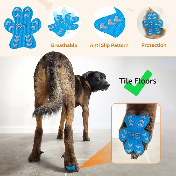 Non-Slip Dog Paw Protector Pads for Senior Dogs, Dog Paw Traction Stickers with Anti-Slip Rubber, Help Walk on Hardwood Floor, Blue 48pcs, M for 11-20lbs