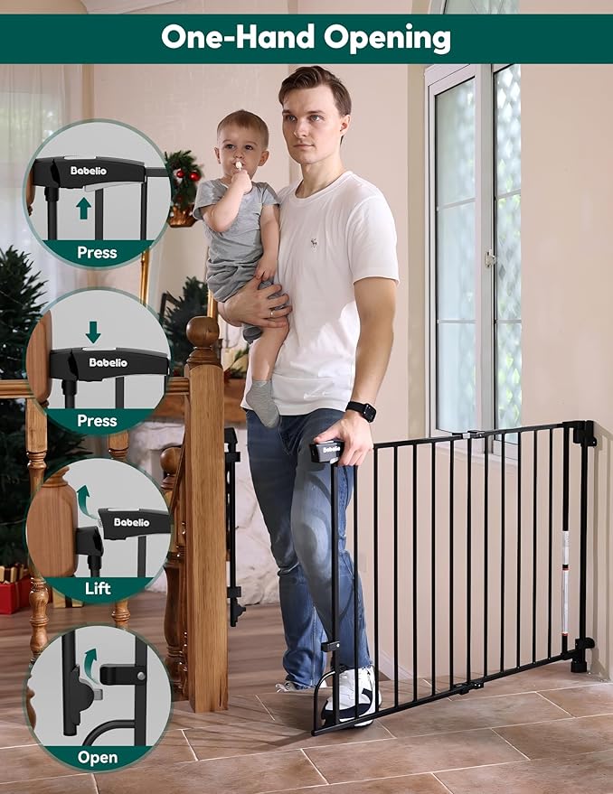 Babelio Removable & No Bottom Bar Baby Gate, 35.5-55" Extra Wide Hardware Mounted (Drill Needed)| Wide Walk-Thru| Auto-Close Safety Dog/Pet Gate for Stairs & Doorways (Black, 35.5-55" W, 30" H)