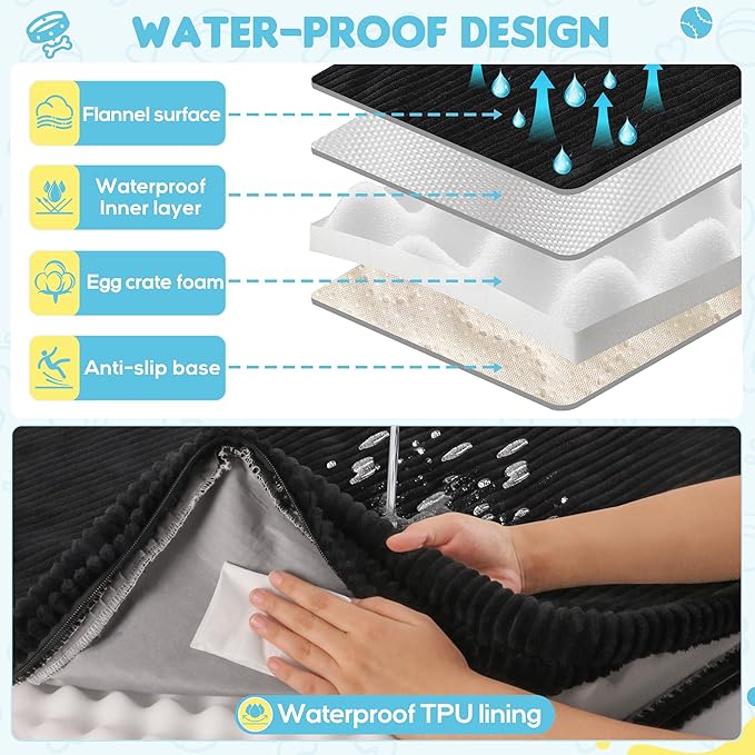 Loiion Thickened 4 in Orthopedic Dog Car Bed, Non-Slip Backseat Pet Mat, Removable Washable for SUVs/Sedans/Trucks, Plush Comfort for Large/Senior Dogs, Easy Clean (Black, XL（56" Lx28.7 M×4" H)