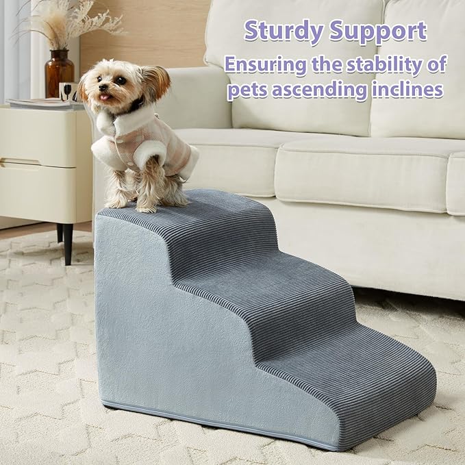 Dog Stairs for High Beds, 5-Steps Dog Steps for High Bed, Pet Stairs with Highly Supportive Foam and Non-Slip Bottom, Pet Stairs for Large Dogs and Medium Dogs (22.6 Inch)