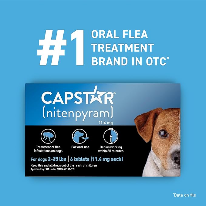 Capstar (Nitenpyram) Fast-Acting Oral Flea Treatment for Dogs 2-25 Lbs, Vet-Recommended Medication Tablets, Flea Tablets for Dogs Start Killing in 30 Minutes, 12 Doses (Includes Two 6-Count Boxes)