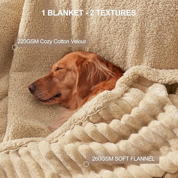 Waterproof Dog Blanket for Medium Dogs, Washable Soft Puppy Cat Blanket Flannel Cotton Velour for Sofa Couch Protector, Comfort & Security Reversible Bed Protection for Pet, 30"X40", Khaki