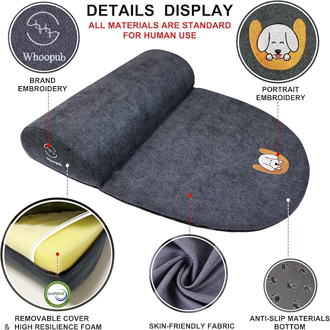 Dog and Cat Bolster Pillow for Small Dogs and Cats, Benefit for Cervical Vertebra and Neck, Easy to Carry When Traveling, with High Resilience Foam, Machine Washable Cover (Red, Small)