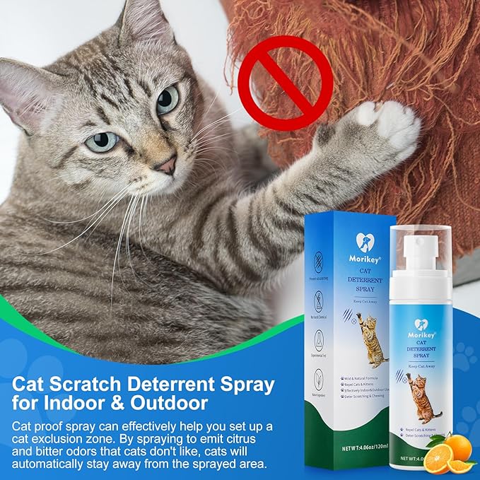 Cat Deterrent Spray, Natural Cat Repellent Spray for Indoor & Outdoor, Anti-Scratch Deterrent for Furniture, Sofas, Rugs, Curtains, Plants, Alcohol-Free, for Kittens and Cats 8.12 Oz