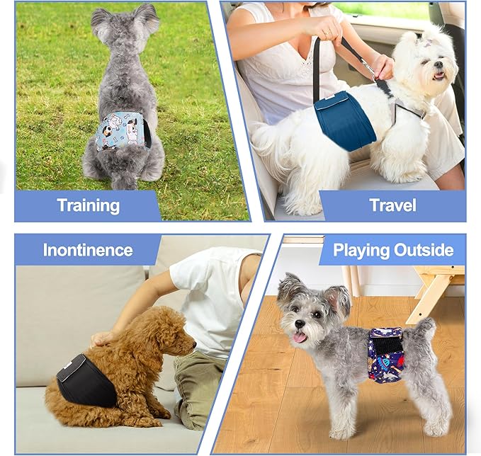 5 Pack Dog Diapers Male Reusable, Premium Belly Bands for Dogs, High Absorbing Male Dog Pee Wraps for Doggie in Incontinence or Excitable Urination and Training Black L