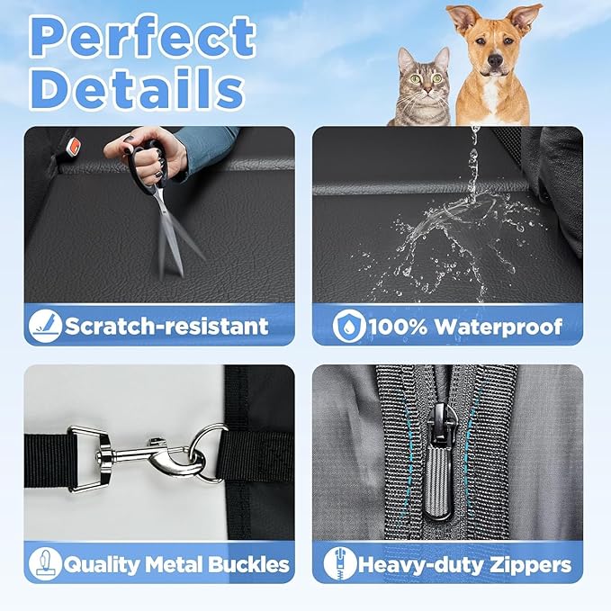 Back Seat Extender for Dogs, PU Leather Dog Car Seat Cover for Back Seat with Hard Bottom, 100% Waterproof, Scratch Proof and Anti Slip Dog Hammock for Car, Holds 400lbs