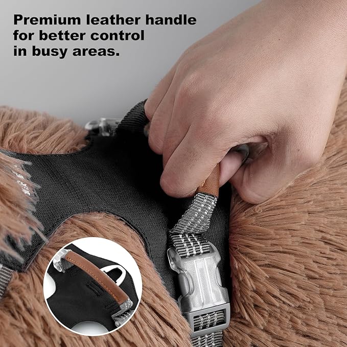 No Pull Dog Harness – Adjustable Reflective Nylon Vest for Small Medium Large Dogs, Escape Proof Training Harness with Leather Control Handle, Lightweight Aluminum Hardware (Black, S)