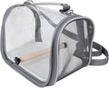 Portable Bird Travel Cage Carrier with Standing Perch, Lightweight Small Parrot and Lizard Pet Carrier Bag for Outdoor Trips, Handheld Grey Travel Cage for Budgie and Conure