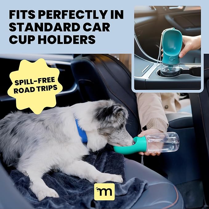 MalsiPree Dog Water Bottle Dispenser - 12 oz Black - Leak-Proof Lock & One-Hand Operation - On The Go Dog Water Dispenser - Pet Travel Bottle with Built-in Bowl, Travel & Hiking Ready