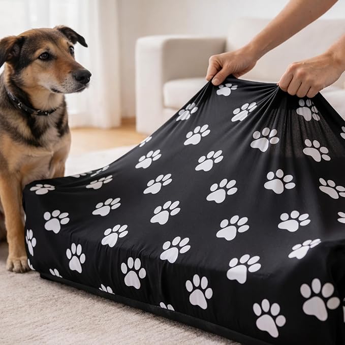 DUKE&LEFTY Furever Dog Bed Slipcover-Stretchy Soft Petbed Cover-Universal-Easy to Remove (Zipper Free)-Black-Medium