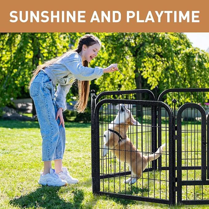 Metal Dog Playpen, 32" Inch Height 32Panels, Ideal Dog Fence for Large/Medium/Small Dogs Indoor & Outdoor Bliss, Perfect Dog Pen for Camping, Yard and RV | Black-Silver