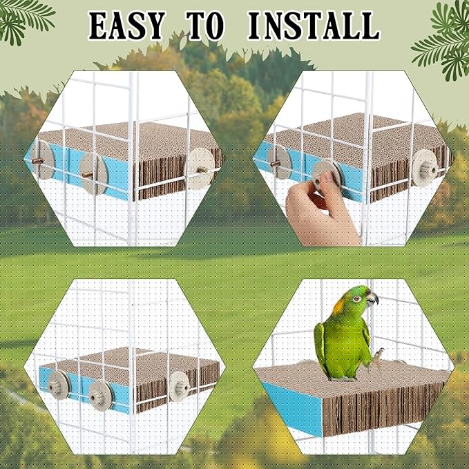 Skyygemm 2 Pieces Parrot Toy Bird Chew Cage Accessories Flat Perch Bird Paw Grinding Stand Parrot Cage Playground for Macaws, Small Parakeets, Conures, Budgies, Finches Conure Cockatiel(Large)