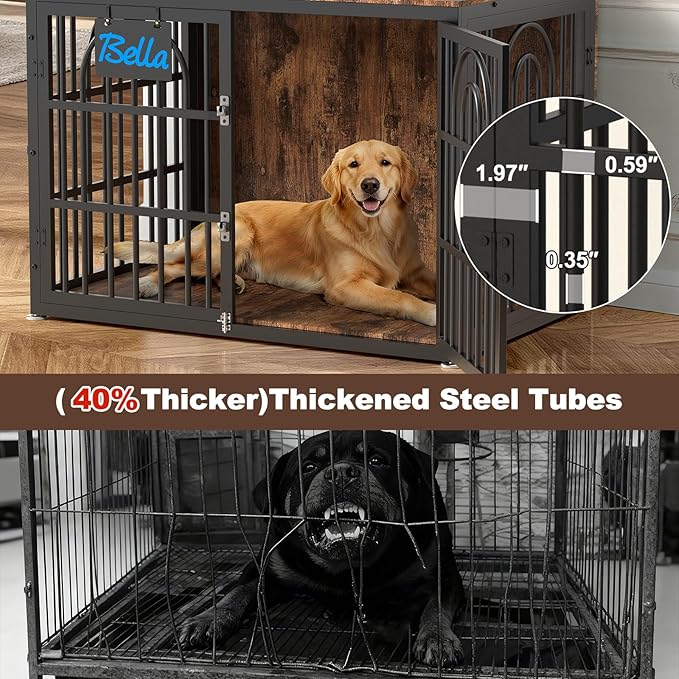 38" Dog Crate Furniture, Heavy Duty Dog Crates, Dog Kennel Furniture Indoor for Medium Dog as TV Stand, Wooden Cage End Table for Indoor Decoration, Name Tag Escape-Proof Locks & Double Door