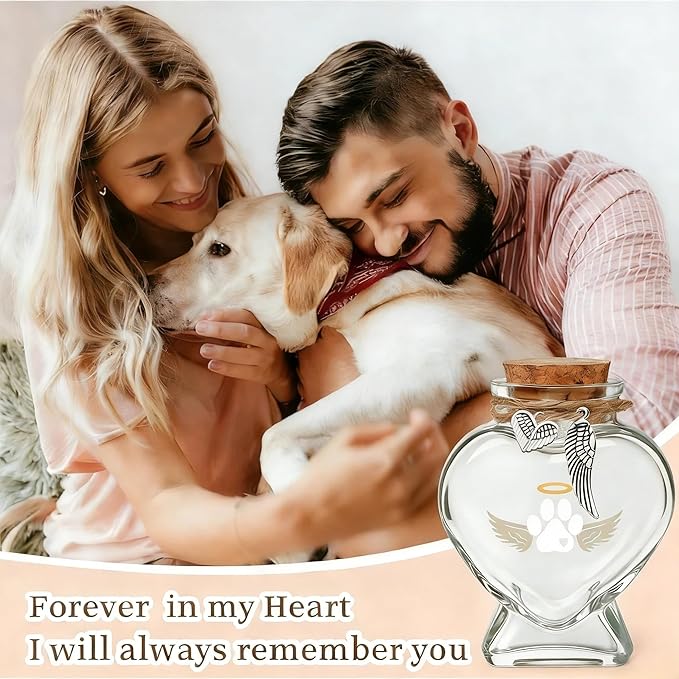 Loss of Dog Cat Pet Sympathy Gift, Memorial Bottle for Pet Hair, Pet Fur Keepsake, Heart-Shaped Glass Memorial Bottle, Dog Hair Keepsake, Dog Memory Memorial Keepsake