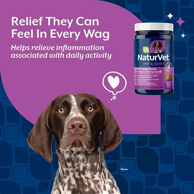 NaturVet Hemp Advanced Joint Health Dog Supplement Plus Hemp Seed – Helps Support Joint Health in Dogs – Includes, Collagen, Glucosamine, MSM, Chondroitin, Omegas – 60 Ct.