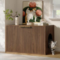 Evermagin 31.5" Walnut Cat Litter Box Enclosure Furniture, Large Hidden Litter Box Cabinet, Mid Century Modern Indoor Cat House Kitty End Table for Living Room, Entryway, Bedroom