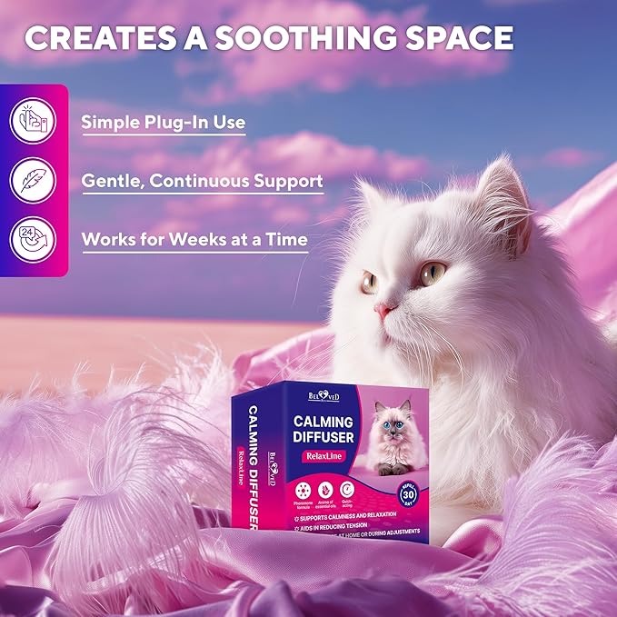 Beloved Pets Cat Calming Diffuser & Pet Anti Anxiety Products - Feline Calm Pheromones Plug in & Cats Stress Relief Comfort Helps with Pee, New Zone, Aggression (2 Pack (2 Diffusers + 2 Refills))