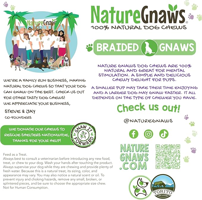 Nature Gnaws Braided Gnaws for Dogs 5-6" (3 Count) - Long Lasting for Small and Medium Dogs - Natural Beef Bully Stick Combo Braids - Rawhide Free
