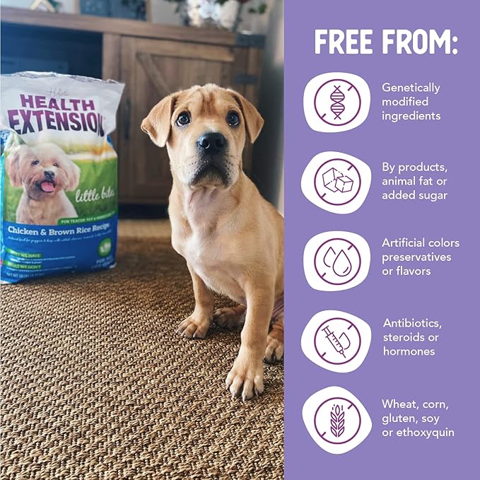 Health Extension Little Bites Dry Dog Food for Toy and Small Breeds, Chicken & Brown Rice Recipe, with Probiotics & Superfoods for Digestion & Coat Health, 18 lb Bag