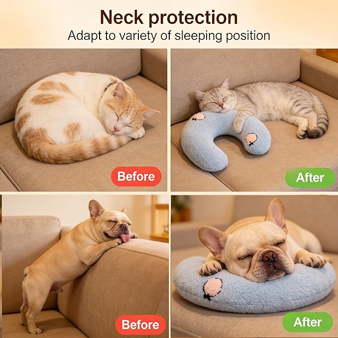 TJE Pet Calming Pillow Soft Plush Washable - Neck Support, Anxiety Relief, Joint Comfort for Small/Medium/Large Dogs & Cats (Blue Semicircle)
