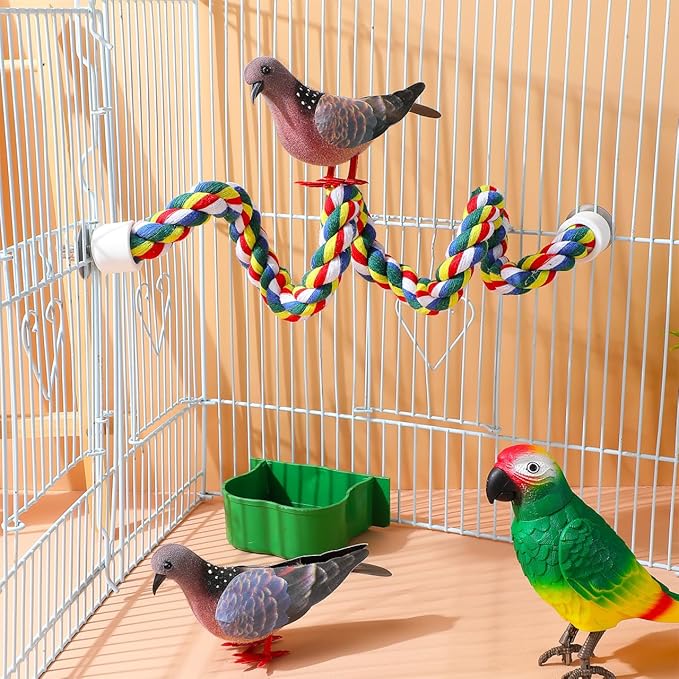 Colorful Bird Rope Perch Stand, Birdcage Swing Spiral Toys, Bird Climbing Standing Bungee Rope Perches Chew Toys Cage Accessories for Cockatiels Parrots Birds (24 inch /60 cm)