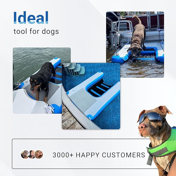 Dog Boat Ramp 48"x32", Inflatable Dog Ramp for Boat & Pool Ramp for Dogs, Non-Slip Stable Pet Ramp, Supports Up to 180 lbs for Pool, Lake & Beach