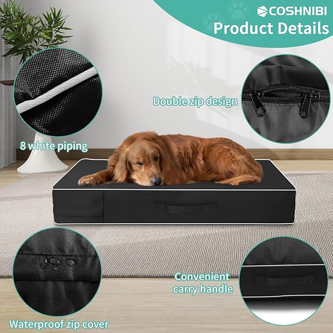 COSHNIBI Dog Bed Covers Replacement Washable,Waterproof Dog Bed Cover with Zip and Carry Handle for Dog/Cat 36''Lx27''Wx4''H-Black