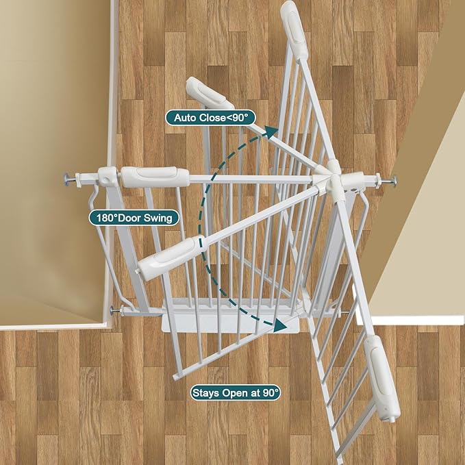 Narrow Baby Gate for Narrow Doorways Small White Tension Indoor Safety Gates Auto Close Walk Through Metal Dog Gate for The House Doorways Stairs (29.13"-33.86"/74-86CM, White)