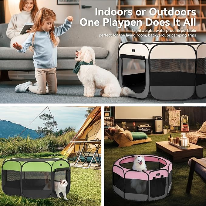 Portable Indoor Dog Playpen for Small Dogs & Puppies by A 4 Pet – 50.39" Pop-Up Soft Puppy Playpens with Bowl, Waterproof Floor, Calm Safe Space for Home, Travel & Daily Use