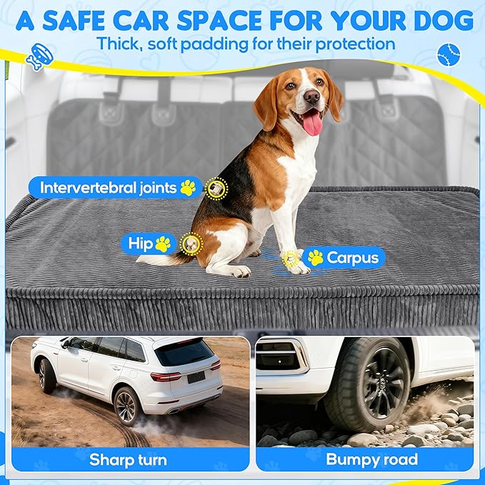 Loiion Thickened 4 in Orthopedic Dog Car Bed, Non-Slip Backseat Pet Mat, Removable Washable for SUVs/Sedans/Trucks, Plush Comfort for Large/Senior Dogs, Easy Clean (Dark Gray, (50" L×24.6" W×4" H))
