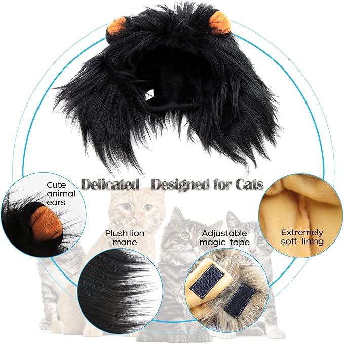 Lion Mane Wig for Cat,Dog and Cat Costume,Funny Pet Cat Costumes for Halloween Christmas, Parties, Photo Shoots (Size M, Black and Brown)