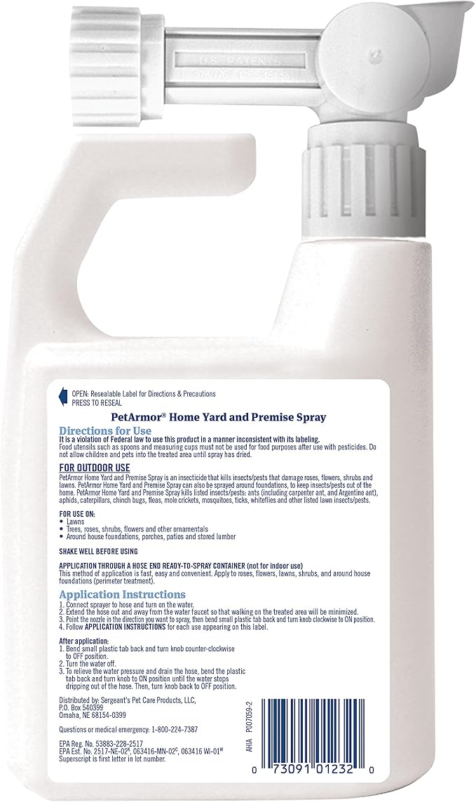PetArmor Home Yard Spray for Dogs, Kills and Protects Against Fleas, Ticks, Mosquitoes, Ants, and Other Bugs, 32oz