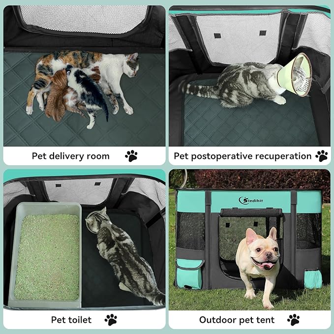 Dog Playpen,Cat Pet Puppy Pen,Portable Playpens for Dogs Indoor Outdoor Travel Camping Use,Foldable Dog Kennel Tent Crate for Rabbit Small Animals with Carrying Case (Green, Medium)