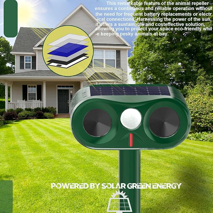 Cat Repellent Outdoor for Yard & Garden & Farm,Ultrasonic Animal Deterrent with Adjustable Sensitivity，Solar Pest Repellent, Racoon Squirrel Repellent Outdoor to Keep Unwanted Animals Away 2 Packs
